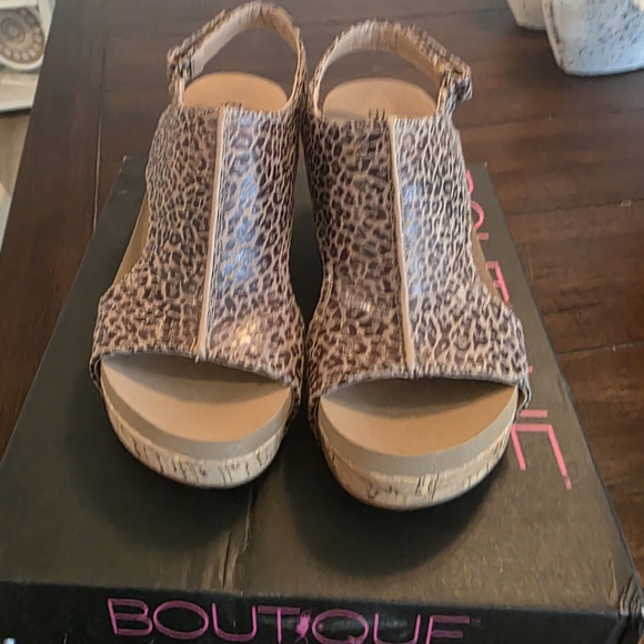 Corkys Brown Leopard Wedge Sandals - Picture 3 of 6